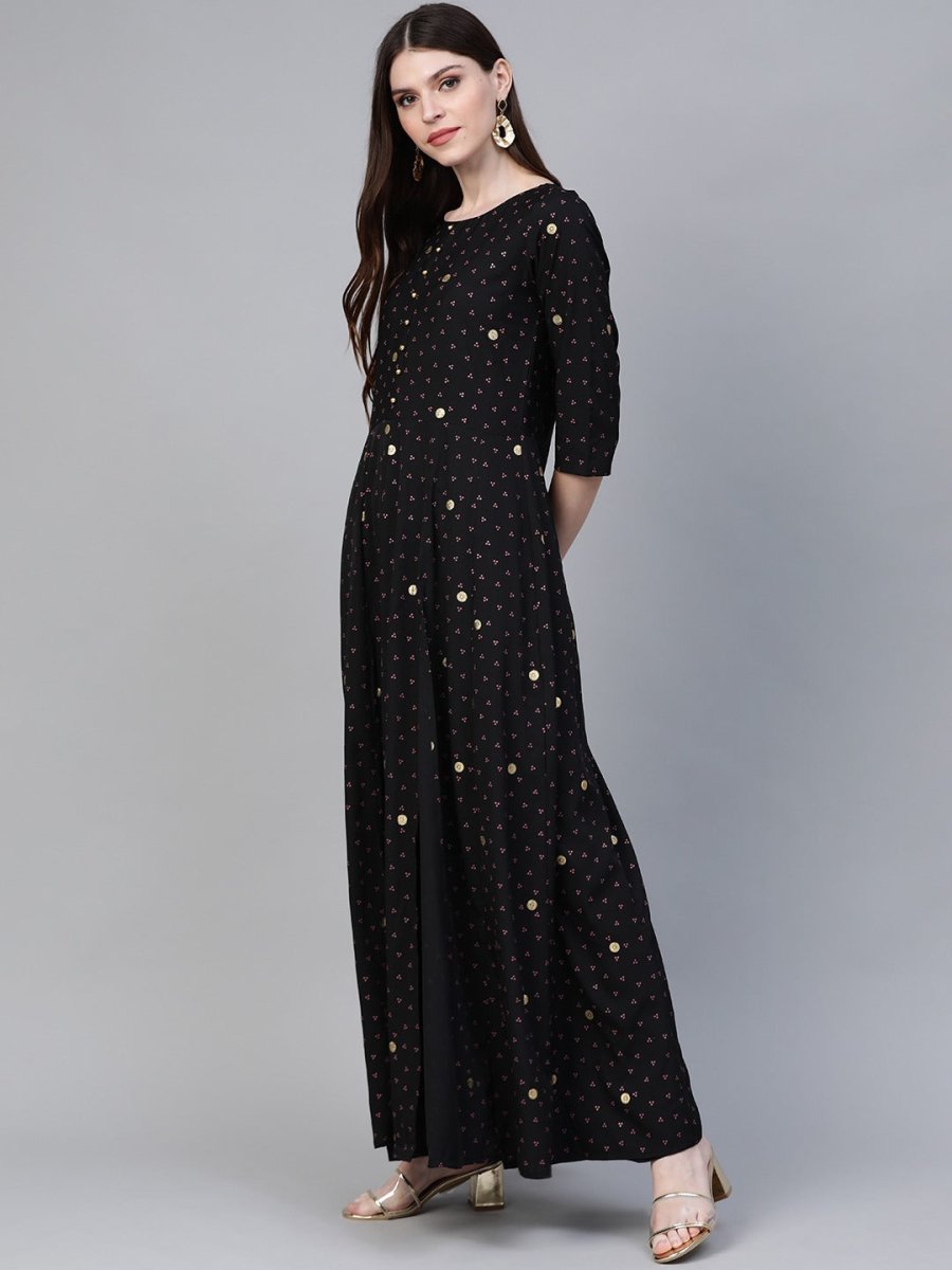 Ahalyaa Black & Pink High Slit Bandhani Khari Printed Anarkali Kurta with Palazzos | Swadesiicart