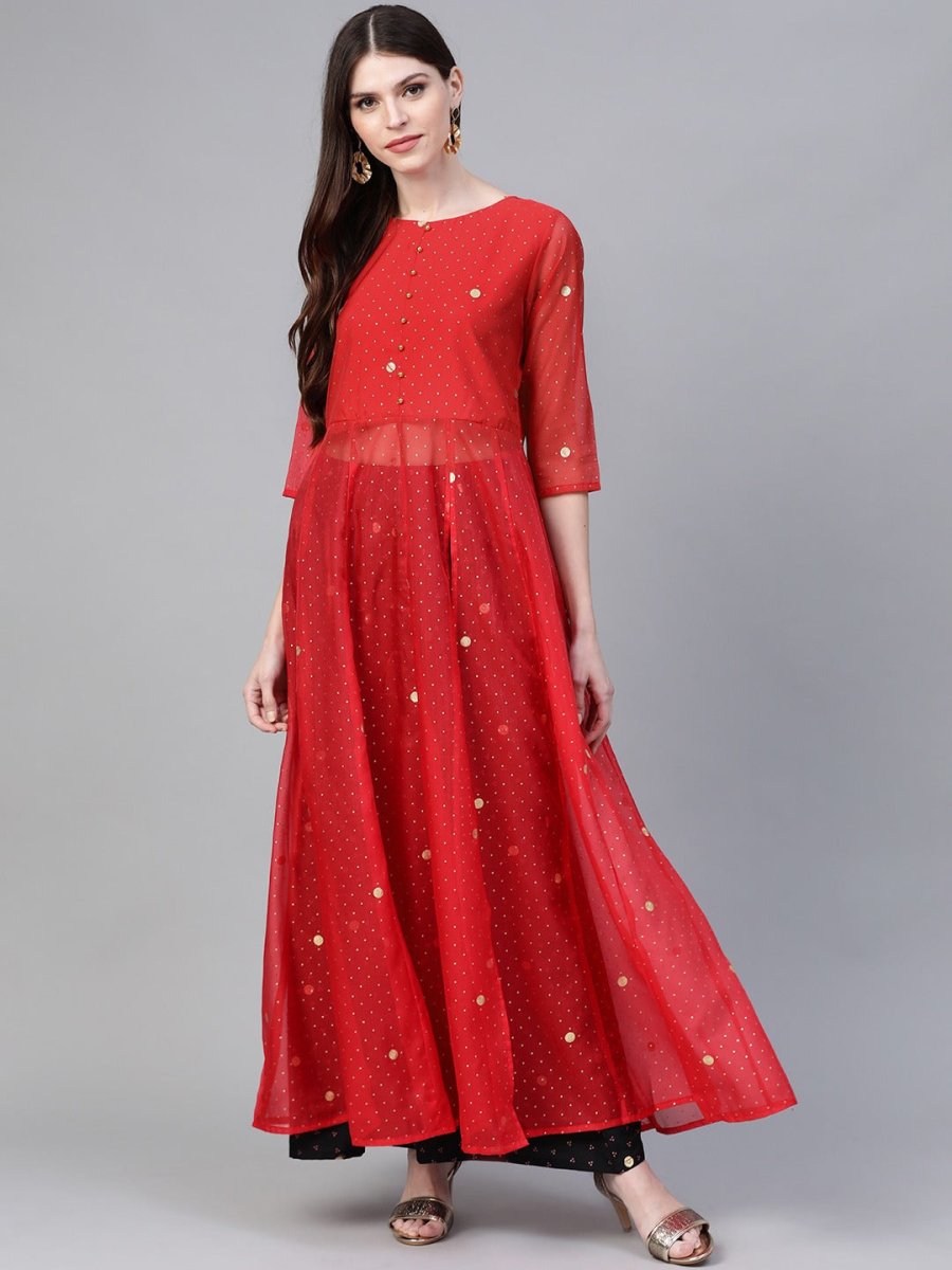Ahalyaa Bandhani Print Anarkali Kurta with Palazzo | Swadesiicart
