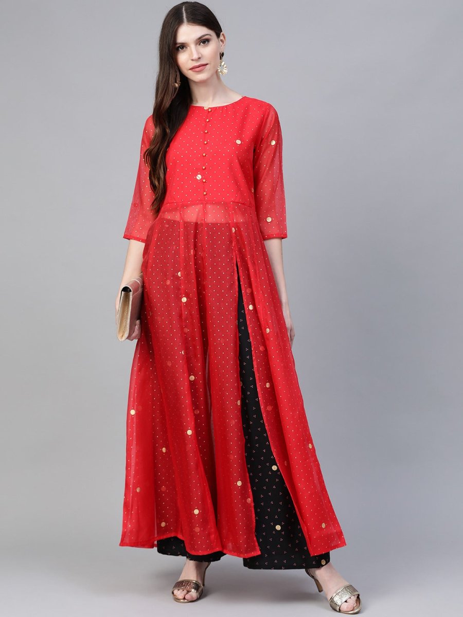 Ahalyaa Bandhani Print Anarkali Kurta with Palazzo | Swadesiicart
