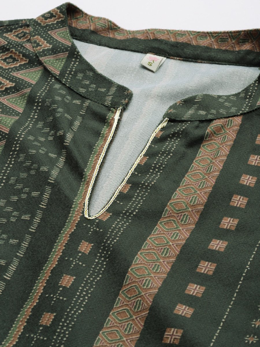 Ahalyaa Women Green Printed Gotta Patti Velvet Kurta with Trousers & With Dupatta | Swadesiicart