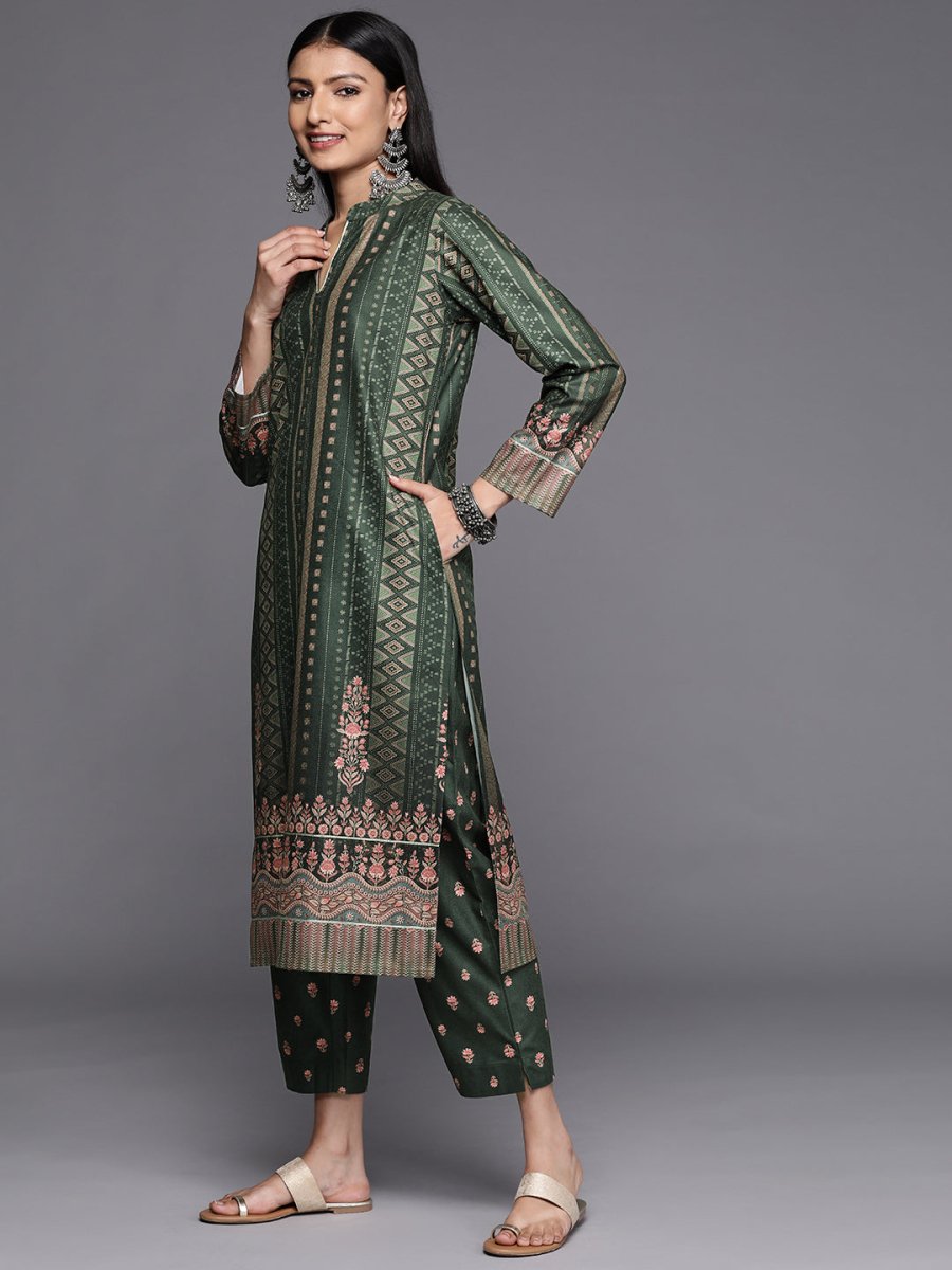 Ahalyaa Women Green Printed Gotta Patti Velvet Kurta with Trousers & With Dupatta | Swadesiicart