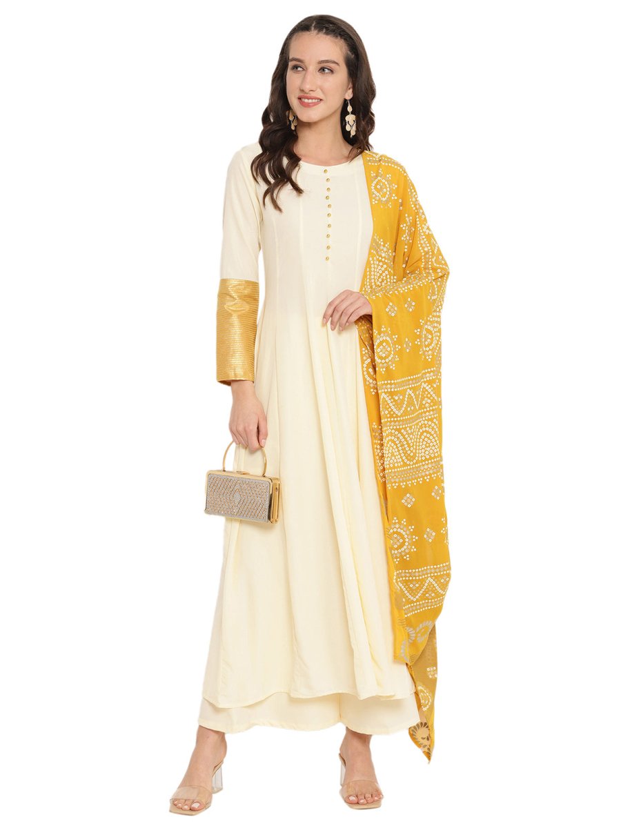 Ahalyaa Solid Anarkali Kurta With Dupatta Set | Swadesiicart