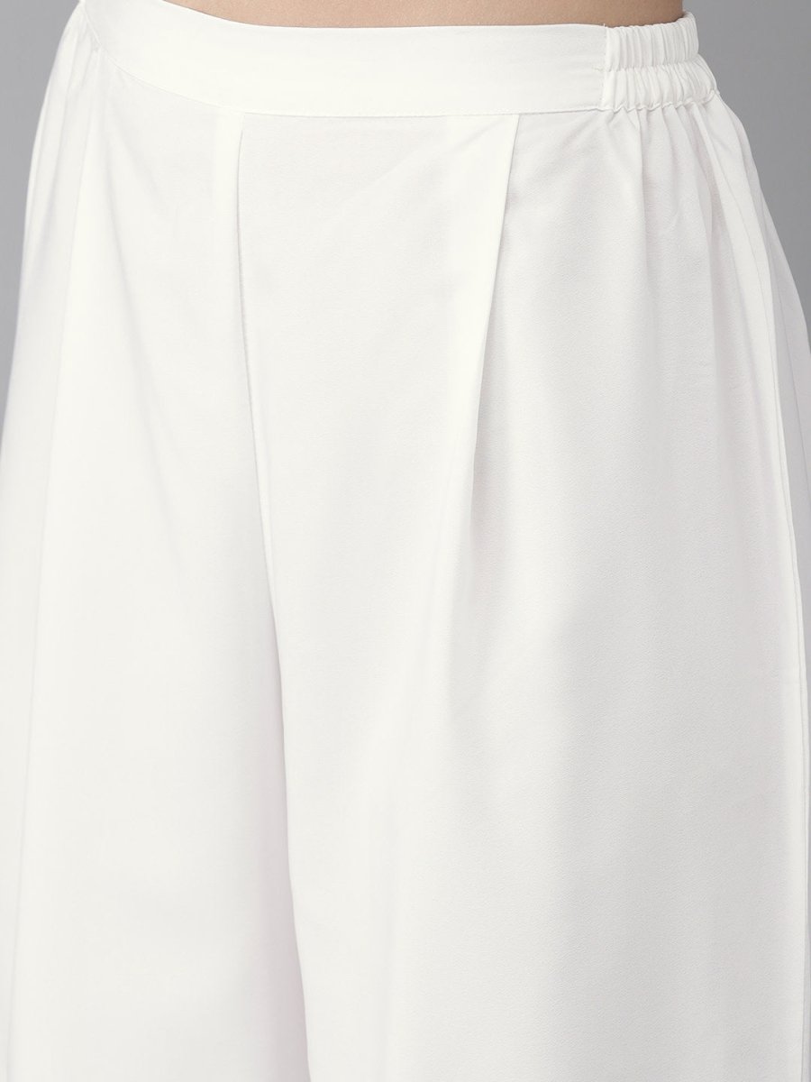 Ahalyaa White Embellished Kurta With Palazzo Set | Swadesiicart
