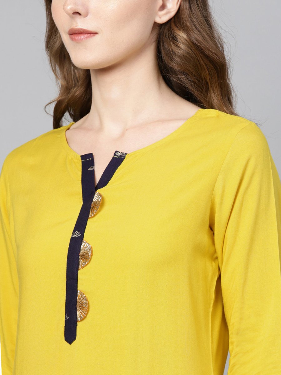 Ahalyaa Yellow Solid Straight Kurta For women | Swadesiicart