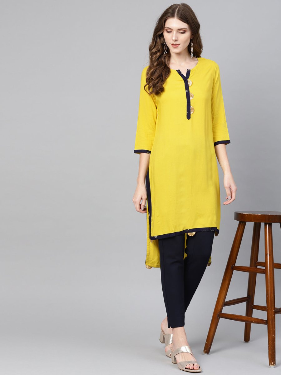 Ahalyaa Yellow Solid Straight Kurta For women | Swadesiicart