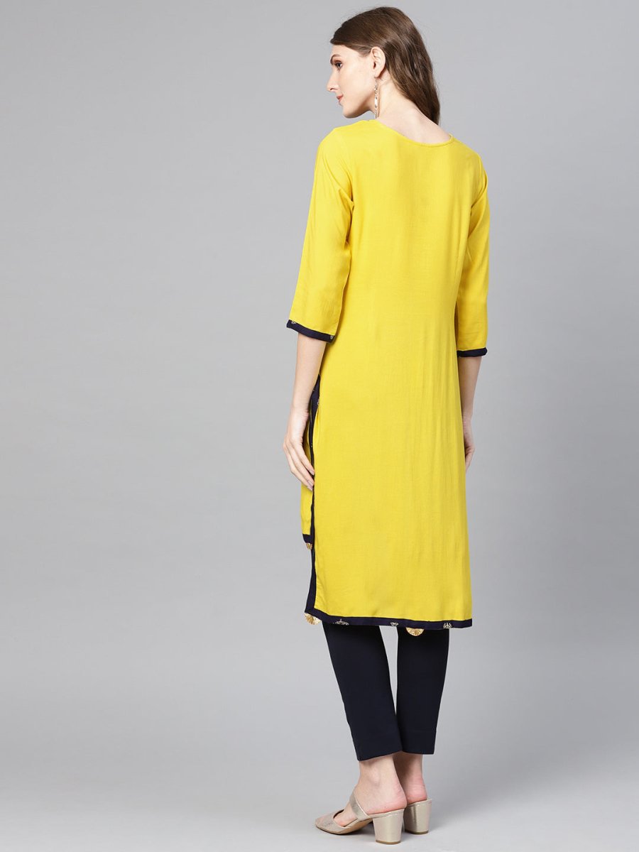 Ahalyaa Yellow Solid Straight Kurta For women | Swadesiicart
