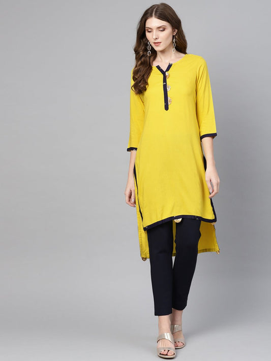 Ahalyaa Yellow Solid Straight Kurta For women | Swadesiicart