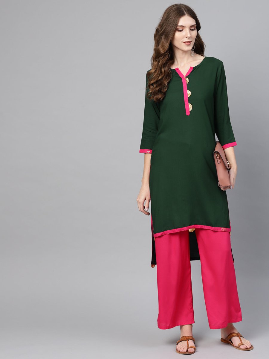 Ahalyaa Green Solid Straight Kurta for women | Swadesiicart