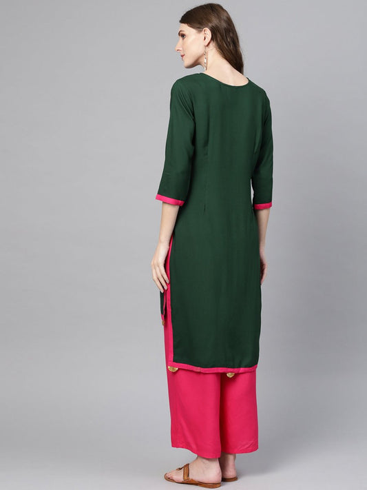 Ahalyaa Green Solid Straight Kurta for women | Swadesiicart