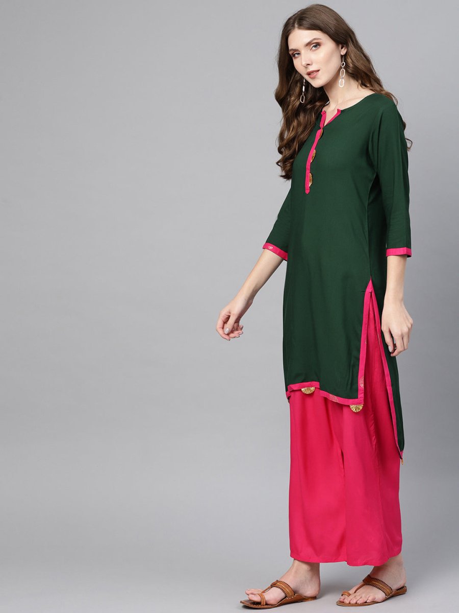 Ahalyaa Green Solid Straight Kurta for women | Swadesiicart