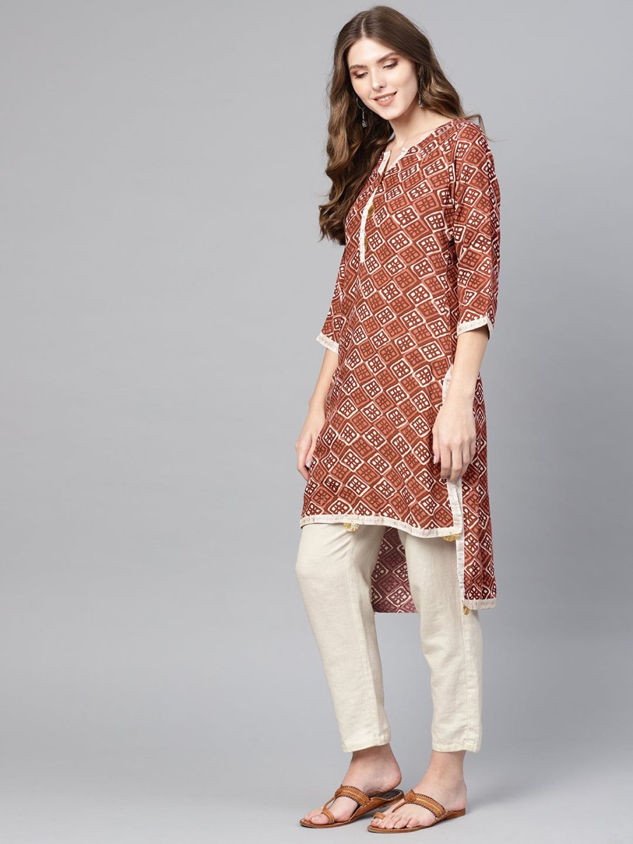 Ahalyaa Brown Printed Straight kurta | Swadesiicart