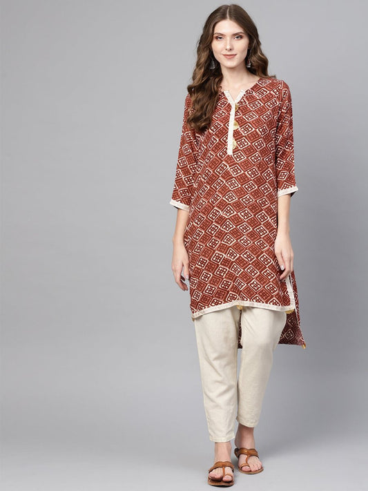 Ahalyaa Brown Printed Straight kurta | Swadesiicart