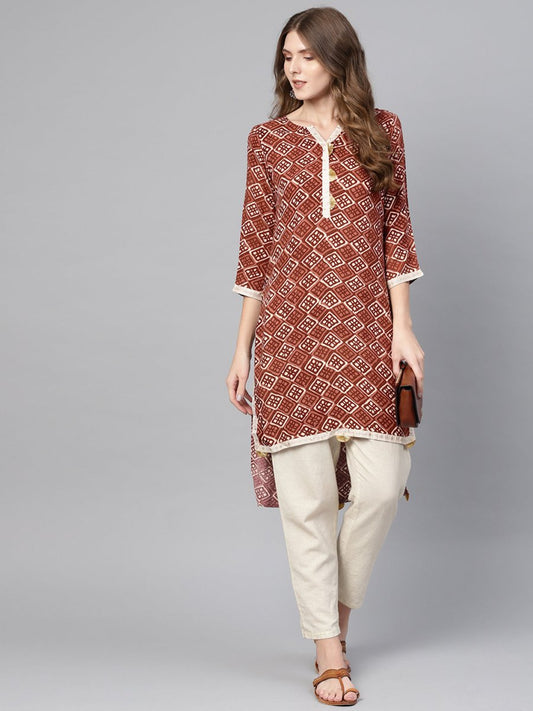 Ahalyaa Brown Printed Straight kurta | Swadesiicart