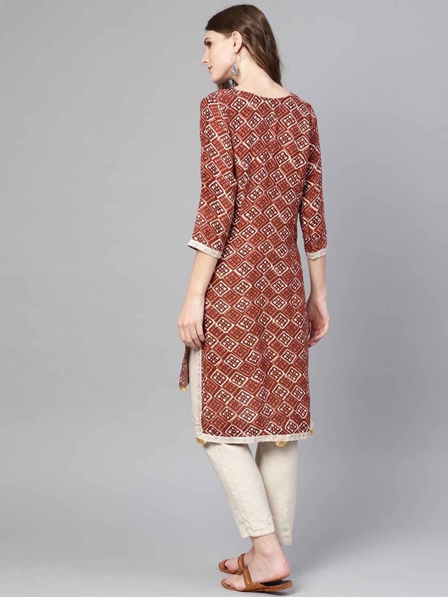 Ahalyaa Brown Printed Straight kurta | Swadesiicart