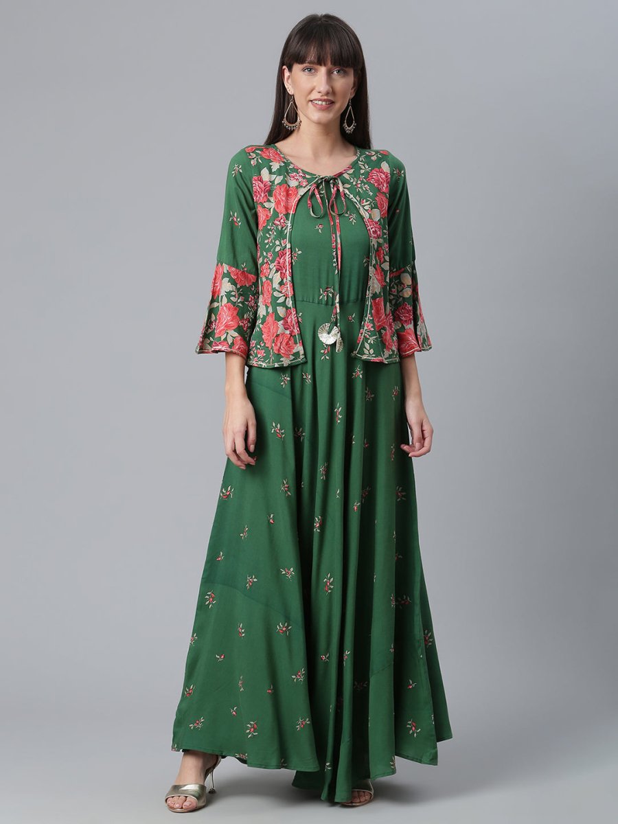 Ahalyaa Viscose Rayon Green Floral Printed Beautiful Kurta | Swadesiicart
