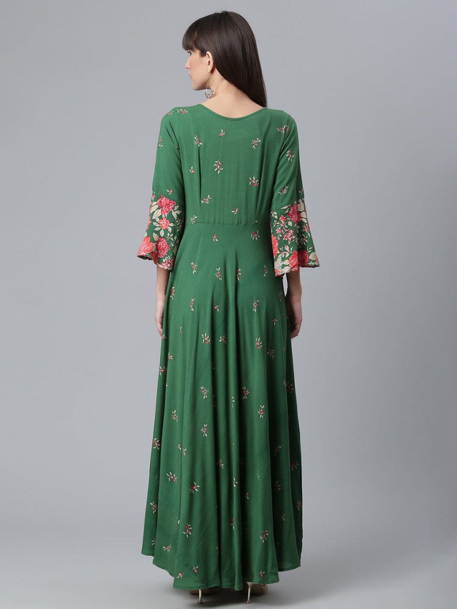 Ahalyaa Viscose Rayon Green Floral Printed Beautiful Kurta | Swadesiicart