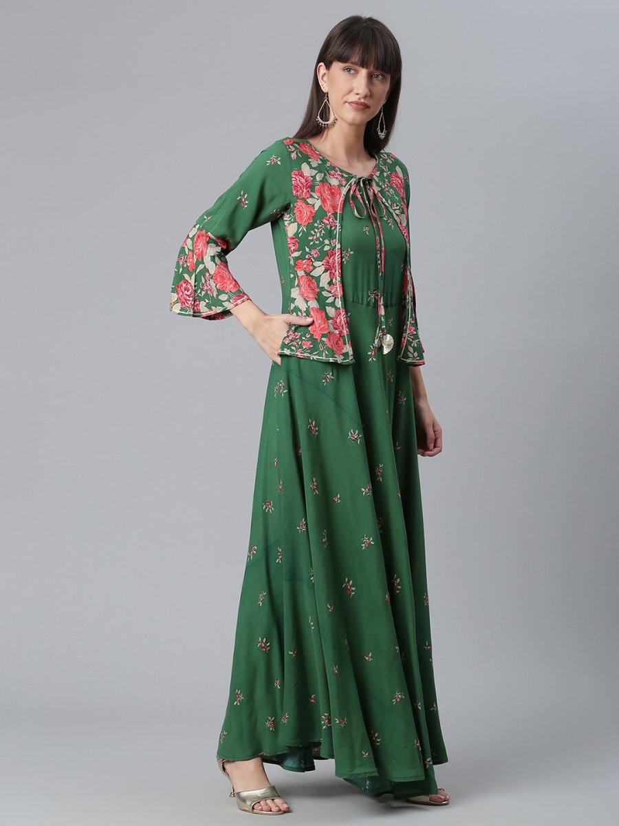 Ahalyaa Viscose Rayon Green Floral Printed Beautiful Kurta | Swadesiicart