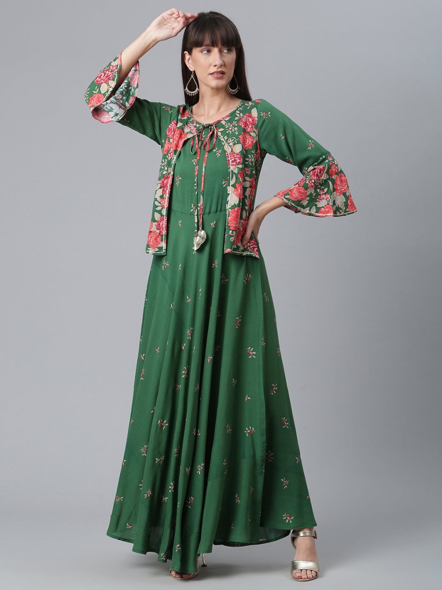 Ahalyaa Viscose Rayon Green Floral Printed Beautiful Kurta | Swadesiicart