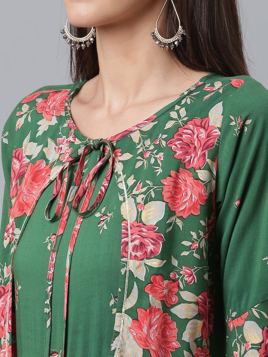 Ahalyaa Viscose Rayon Green Floral Printed Beautiful Kurta | Swadesiicart