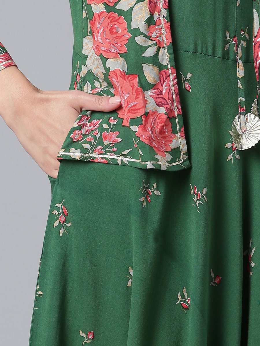 Ahalyaa Viscose Rayon Green Floral Printed Beautiful Kurta | Swadesiicart