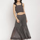 Ahalyaa Women Charcoal Grey Angrakha Kurta With Inner & Sharara | Swadesiicart