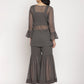 Ahalyaa Women Charcoal Grey Angrakha Kurta With Inner & Sharara | Swadesiicart