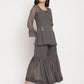 Ahalyaa Women Charcoal Grey Angrakha Kurta With Inner & Sharara | Swadesiicart