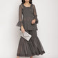 Ahalyaa Women Charcoal Grey Angrakha Kurta With Inner & Sharara | Swadesiicart