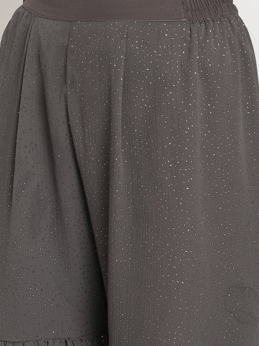 Ahalyaa Women Charcoal Grey Angrakha Kurta With Inner & Sharara | Swadesiicart