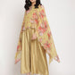 Ahalyaa Women's Mustard Color Velvet Kurta With Attached Printed Dupatta | Swadesiicart