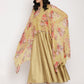 Ahalyaa Women's Mustard Color Velvet Kurta With Attached Printed Dupatta | Swadesiicart
