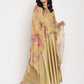 Ahalyaa Women's Mustard Color Velvet Kurta With Attached Printed Dupatta | Swadesiicart