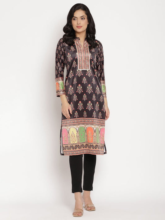 Ahalyaa Women's Black Color Digital Print Velvet Kurta | Swadesiicart