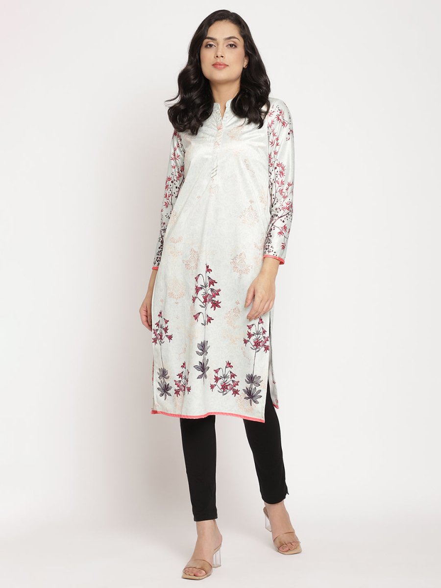 Ahalyaa Women's Light Green Color Digital Print Velvet Kurta | Swadesiicart