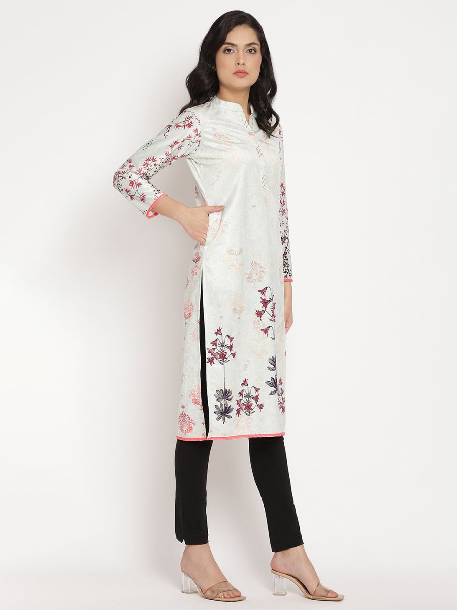 Ahalyaa Women's Light Green Color Digital Print Velvet Kurta | Swadesiicart