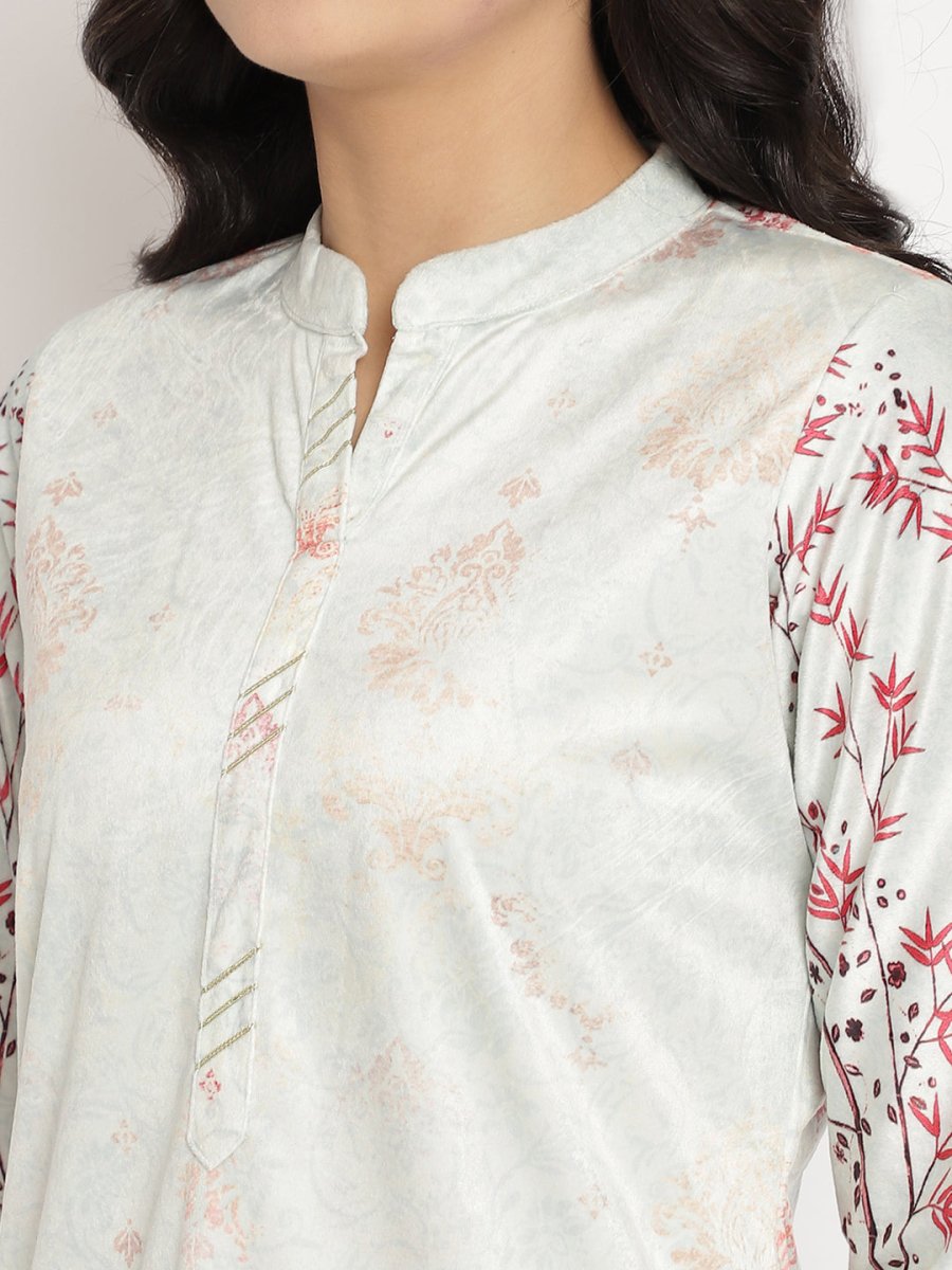 Ahalyaa Women's Light Green Color Digital Print Velvet Kurta | Swadesiicart