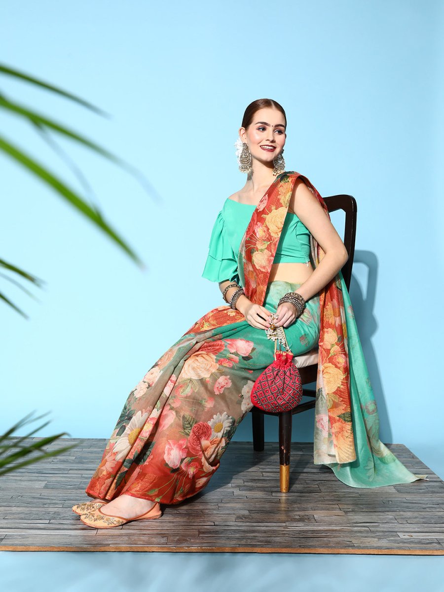Ahalyaa Floral Printed Saree | Swadesiicart