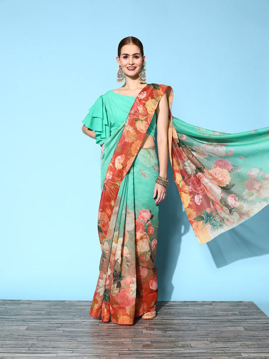 Ahalyaa Floral Printed Saree | Swadesiicart