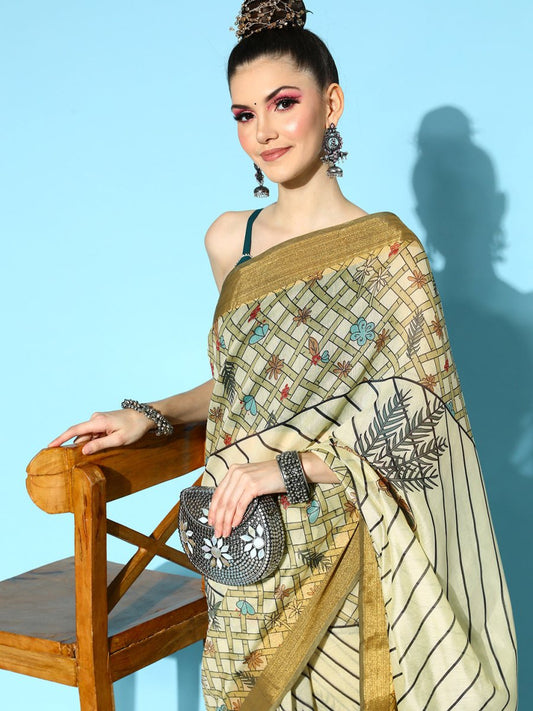 Ahalyaa Floral Chanderi Saree with Solid border | Swadesiicart