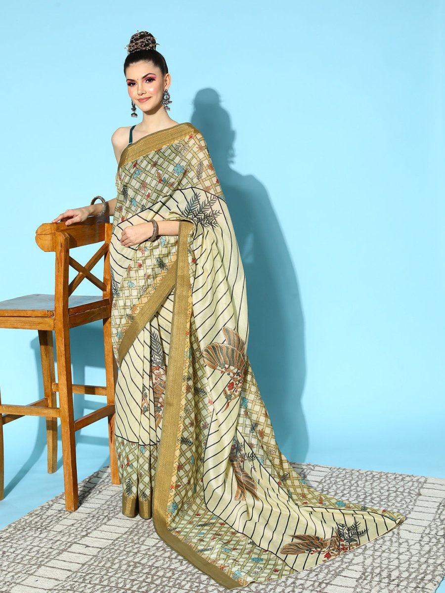 Ahalyaa Floral Chanderi Saree with Solid border | Swadesiicart