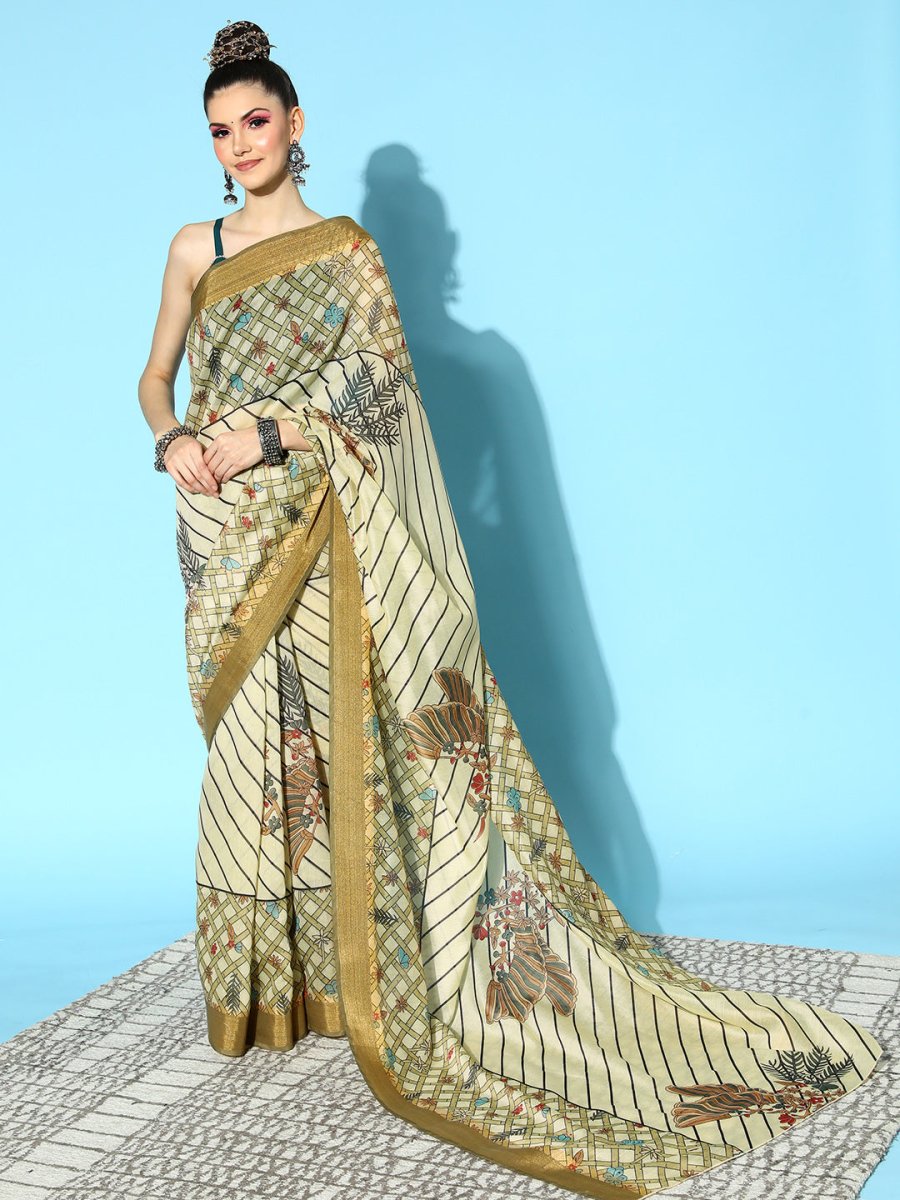 Ahalyaa Floral Chanderi Saree with Solid border | Swadesiicart