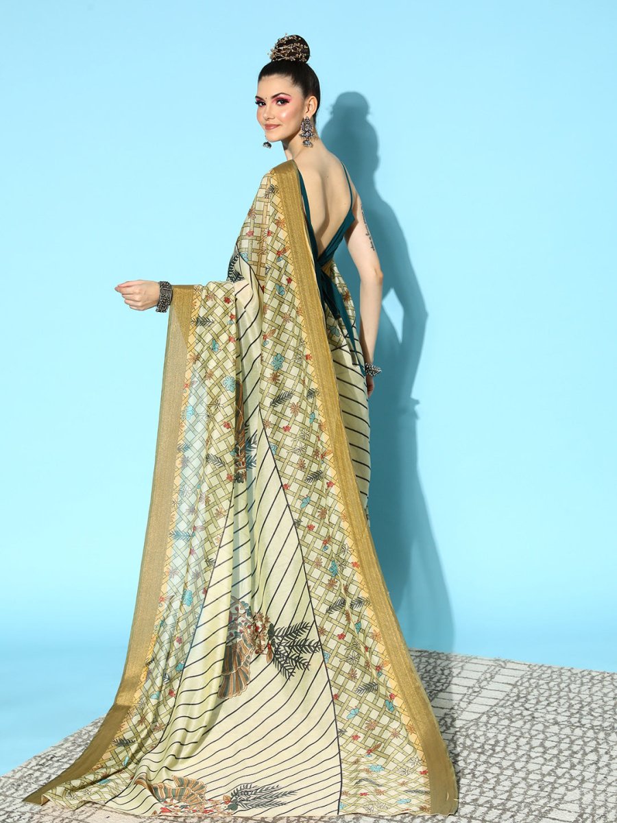 Ahalyaa Floral Chanderi Saree with Solid border | Swadesiicart