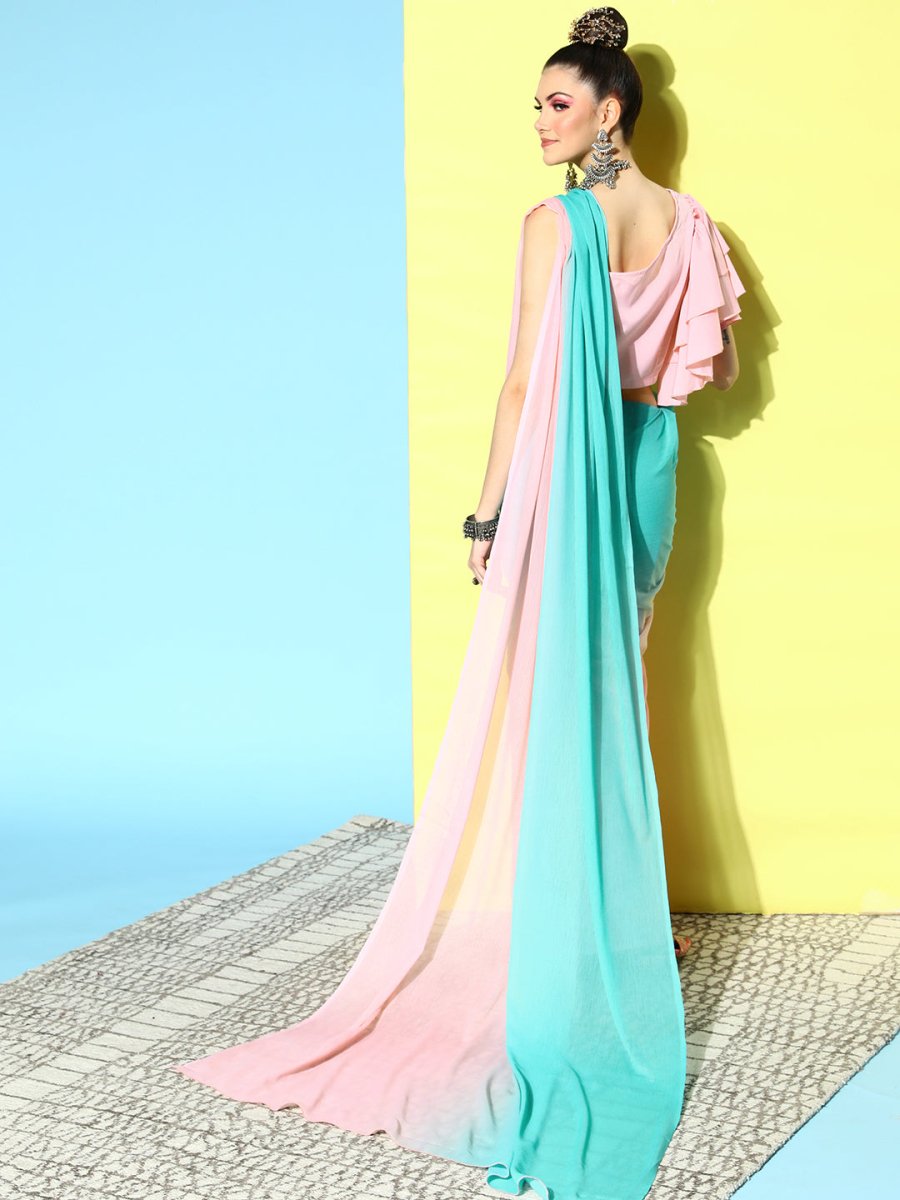 Ahalyaa Poly Chiffon Ombre Saree | Swadesiicart