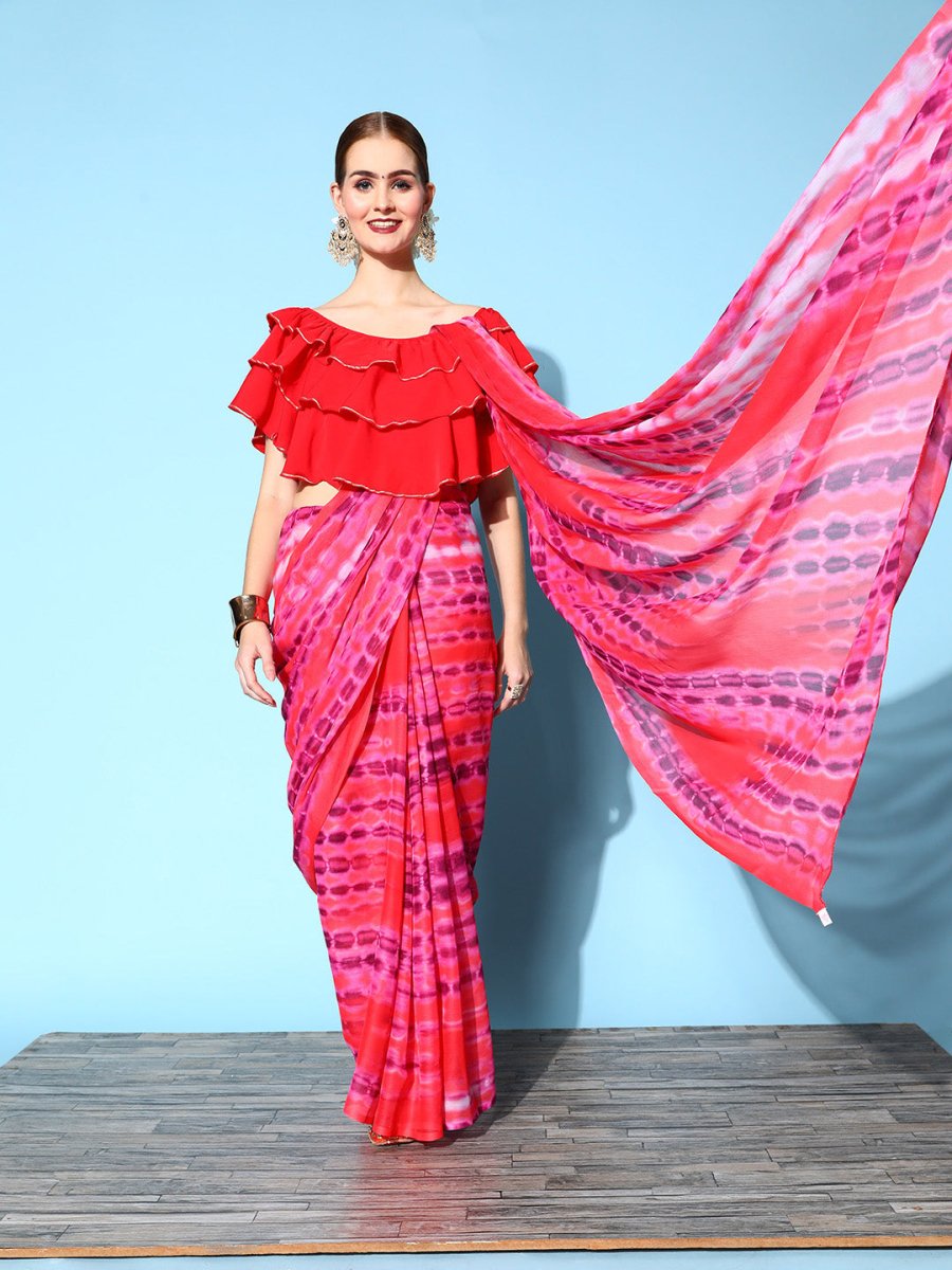 Ahalyaa Geometric Print Chiffon Saree | Swadesiicart