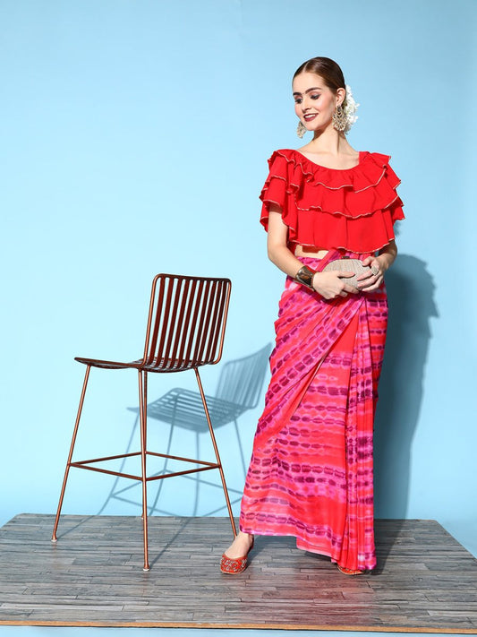 Ahalyaa Geometric Print Chiffon Saree | Swadesiicart