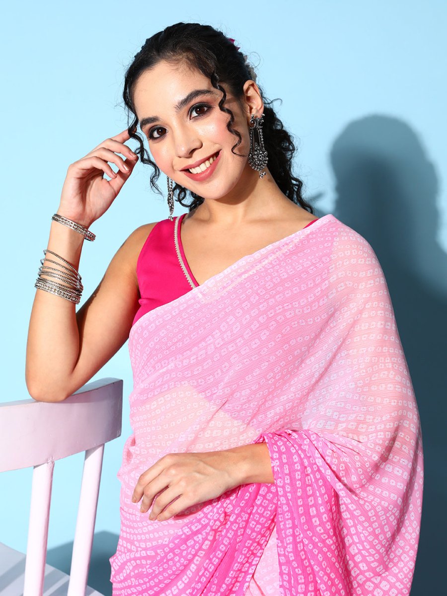 Ahalyaa Bandhani Saree with Solid border | Swadesiicart