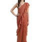 Ahalyaa Rust Brown Woven Design Ruffled Ready to Wear Saree Set | Swadesiicart