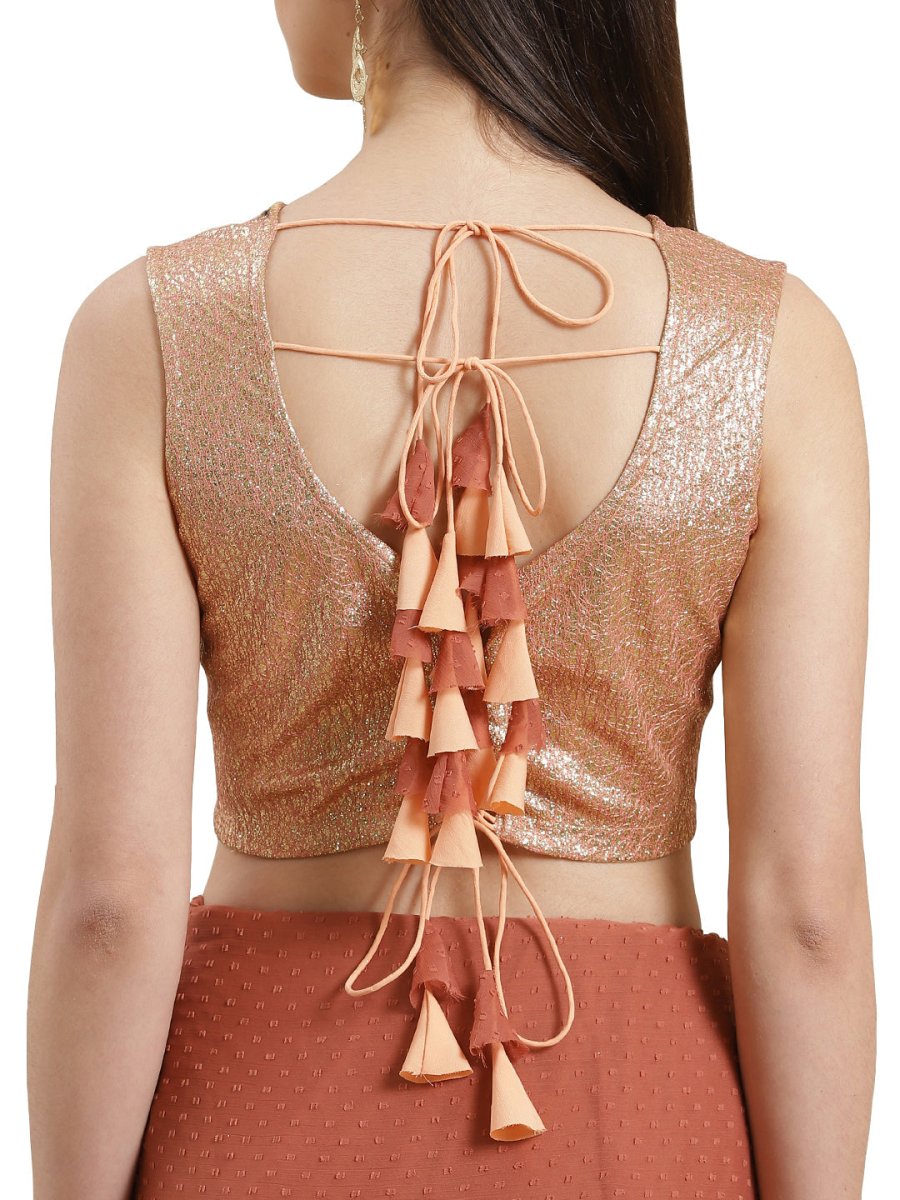 Ahalyaa Rust Brown Woven Design Ruffled Ready to Wear Saree Set | Swadesiicart