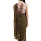 Ahalyaa Olive Green Pleated Woven Design Saree Set | Swadesiicart