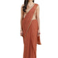 Ahalyaa Rusty Brown Pleated Ready to Wear Saree Set | Swadesiicart